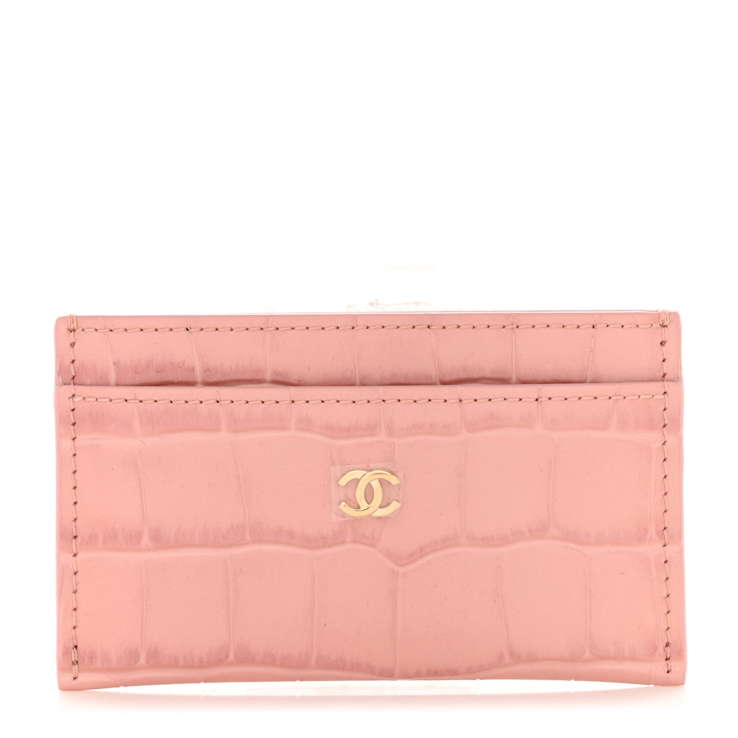 Calfskin Crocodile Embossed Crococo Card Holder Light Pink