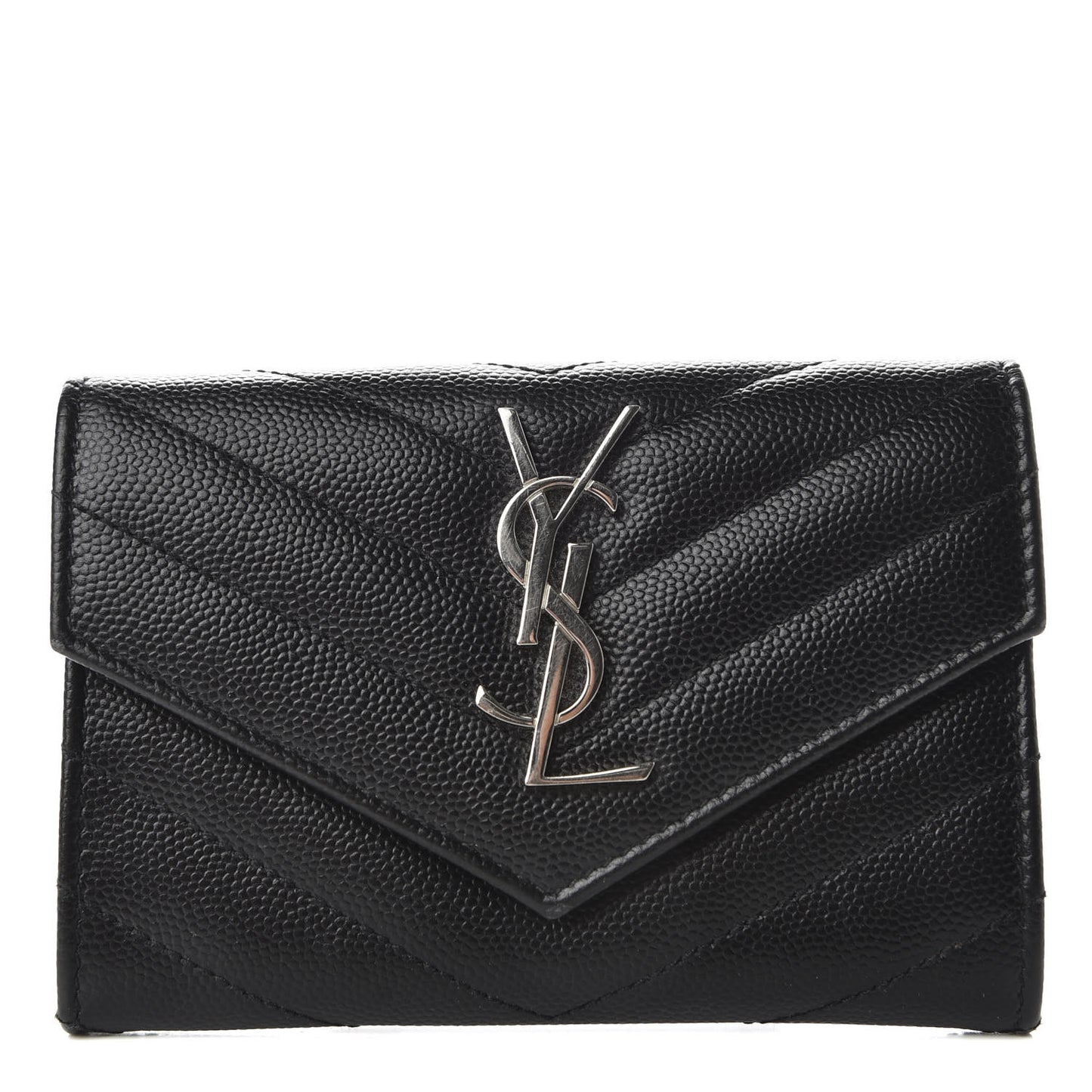 Grain De Poudre Matelasse Chevron Small Monogram Envelope Wallet Black