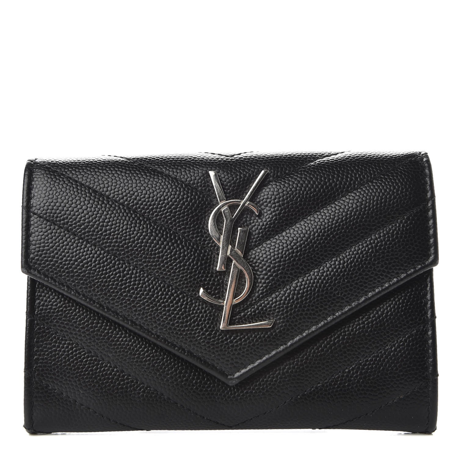 Saint Laurent Grain De Poudre Matelasse Chevron Small Monogram Envelope Wallet Black 1 of 6