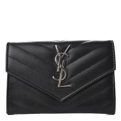 Saint Laurent Grain De Poudre Matelasse Chevron Small Monogram Envelope Wallet Black 1 of 6