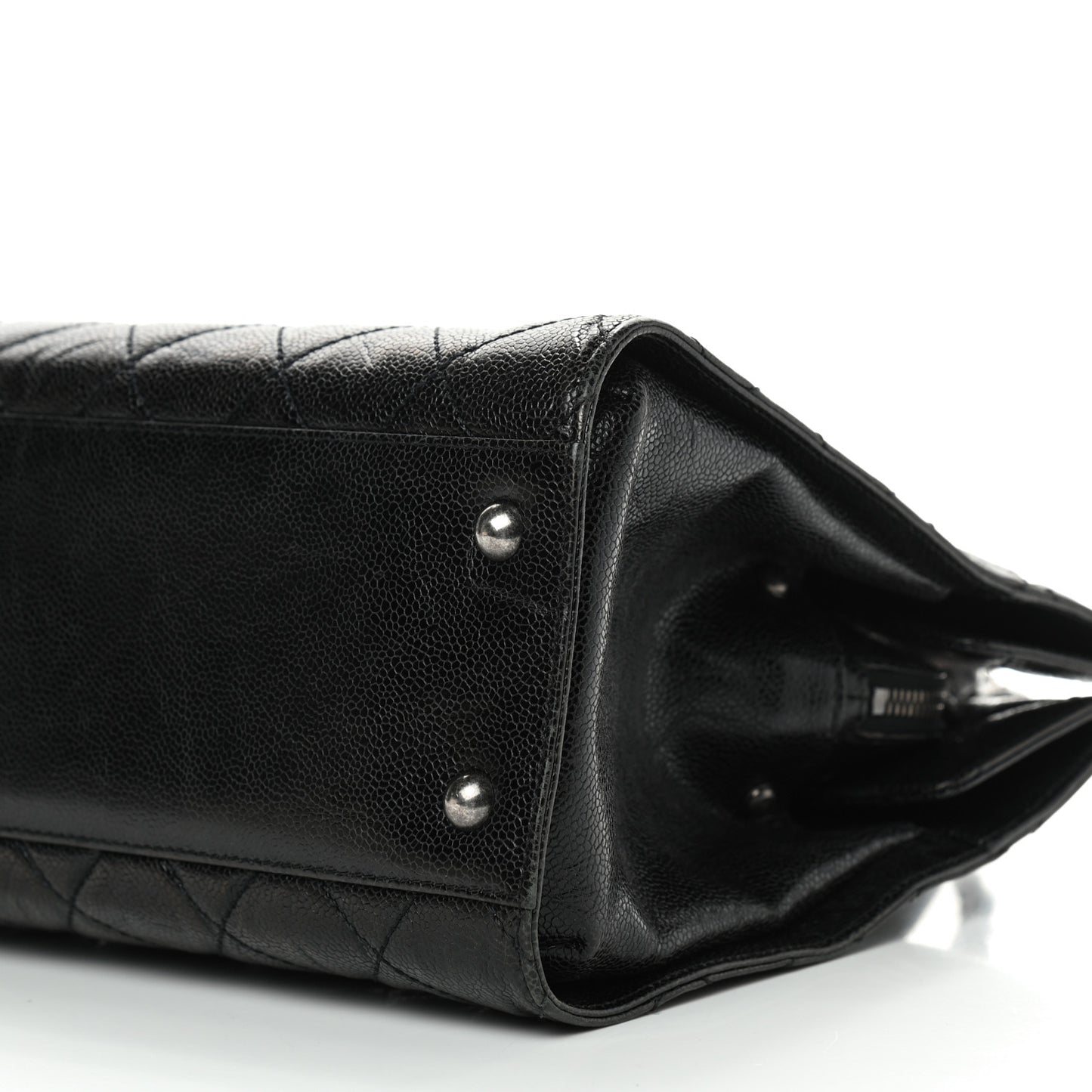 Crumpled Grained Calfskin Quilted CC Crave Tote Black
