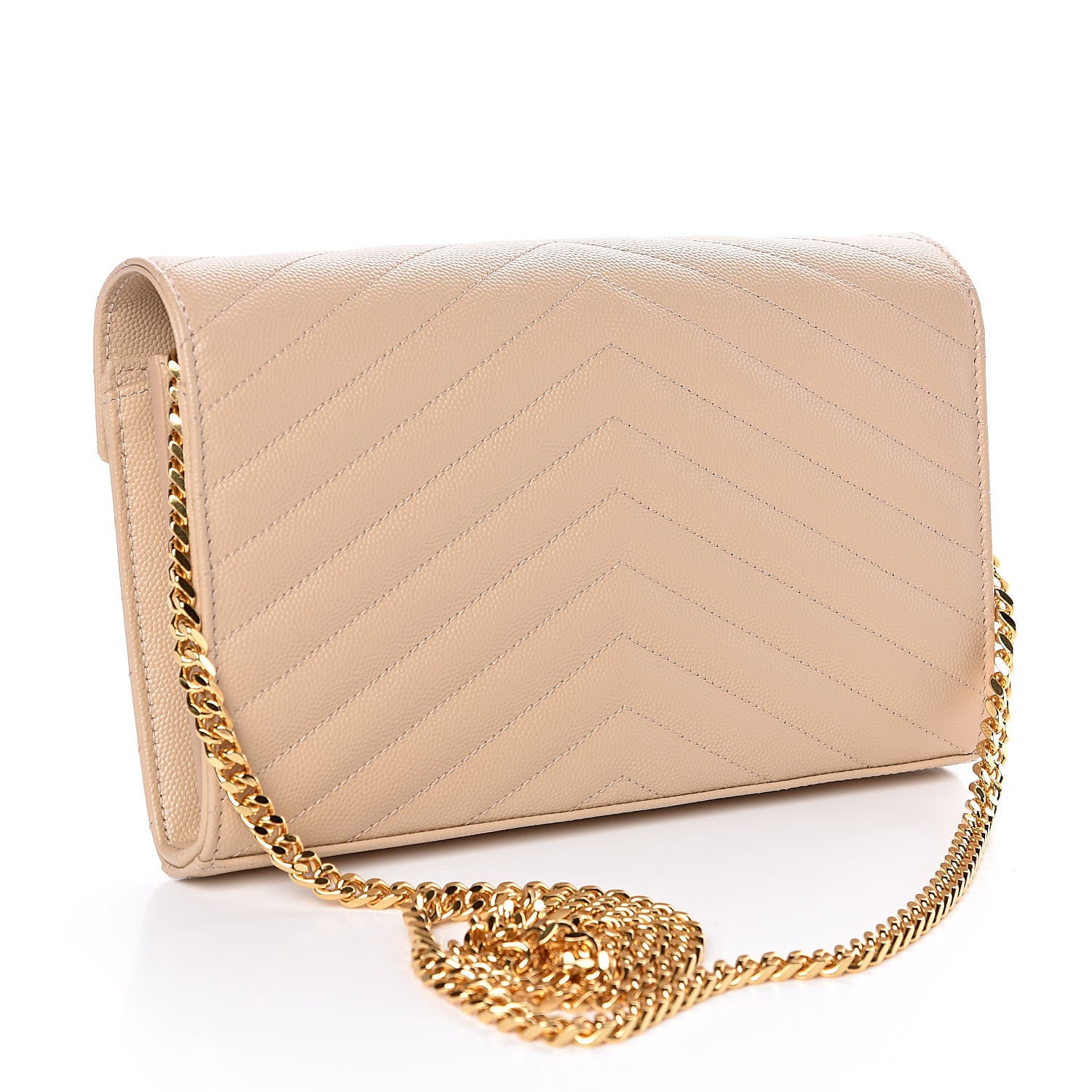 Saint Laurent Grain De Poudre Matelasse Chevron Monogram Chain Wallet Nude Powder 3 of 10