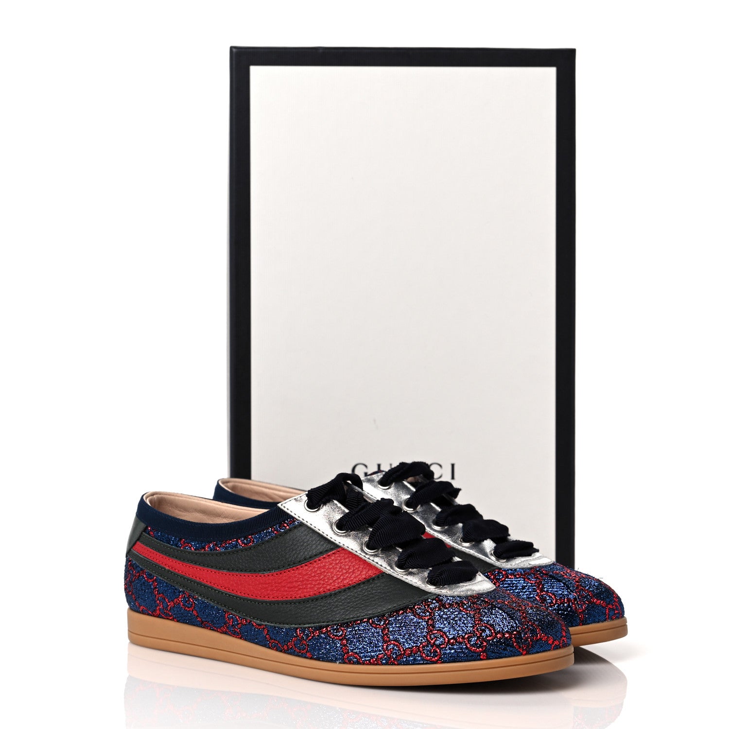 Gucci Lurex Calfskin Web GG Monogram Womens Falacer Sneakers 38 Iridescent Blue Iridescent Red Silver 10 of 10
