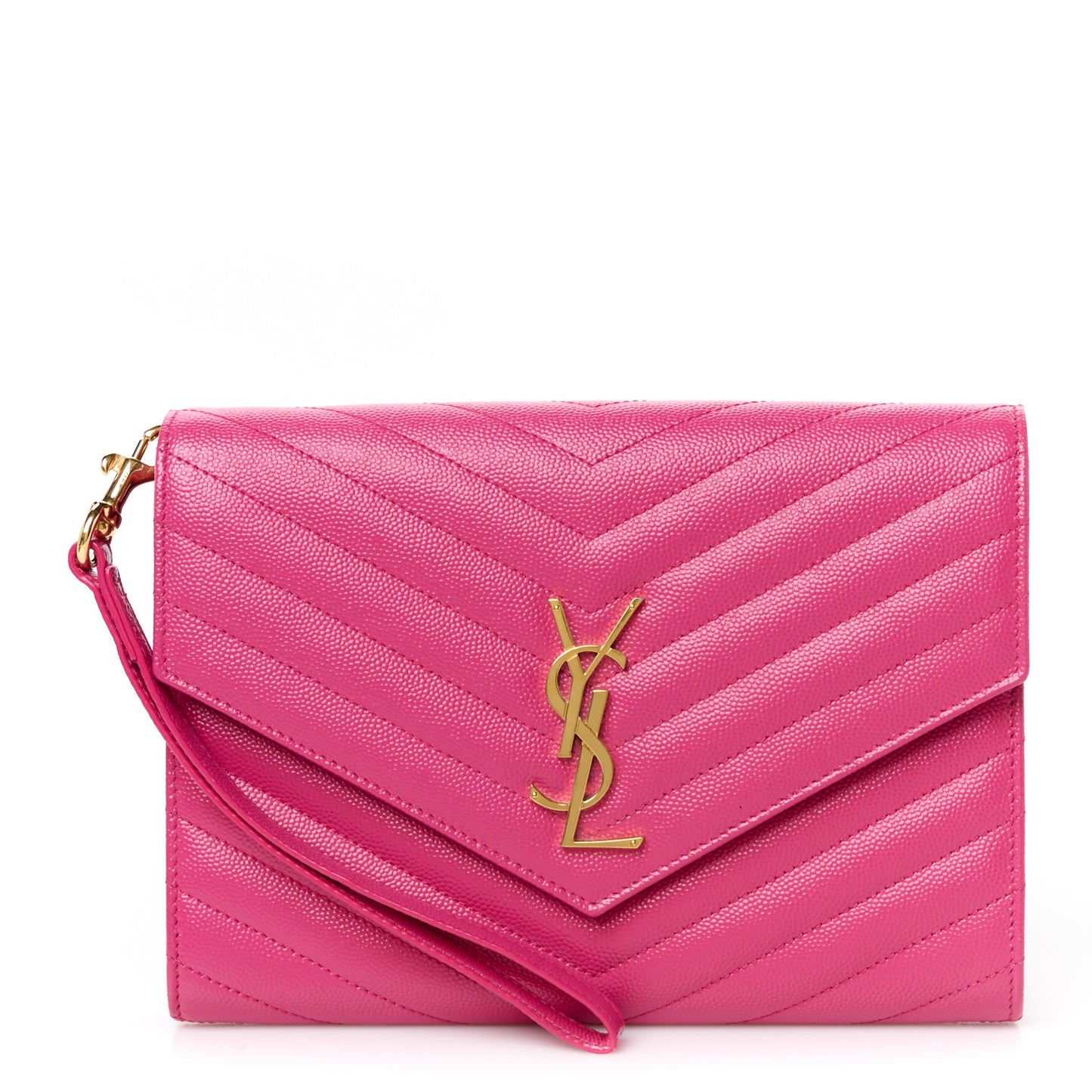 Grain De Poudre Matelasse Chevron Monogram Envelope Clutch Fuchsia