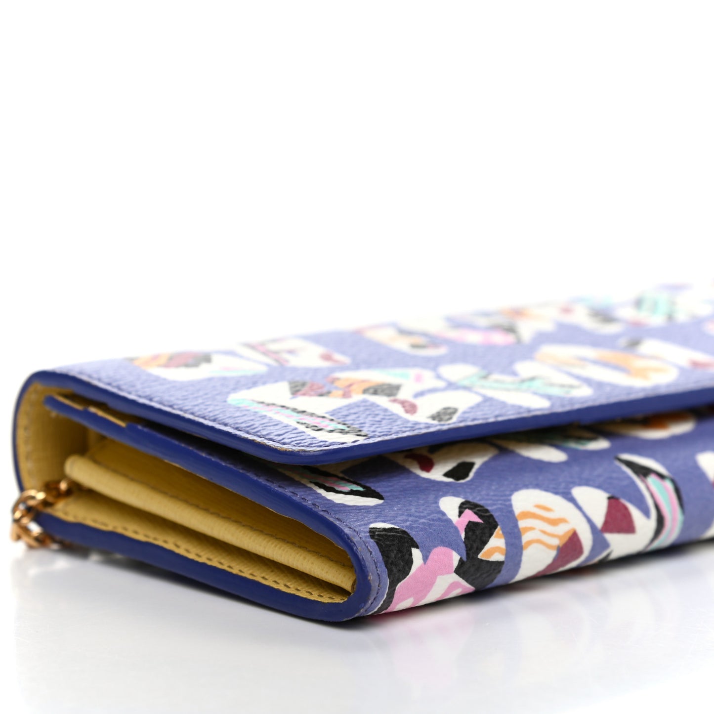 Glazed Fabric Vitello Elite Fendi Roma Chain Wallet Cassis Paglia