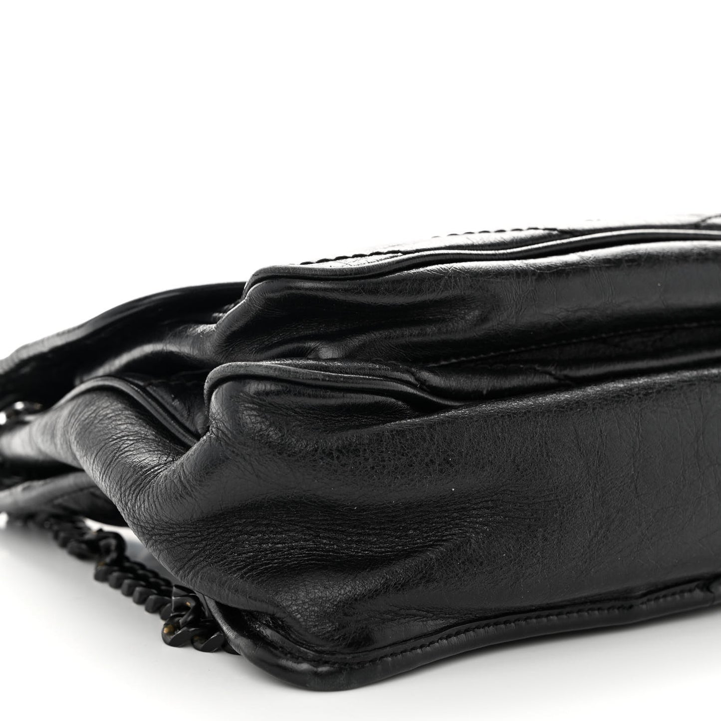 Crinkled Calfskin Matelasse Monogram Medium Niki Chain Satchel Black