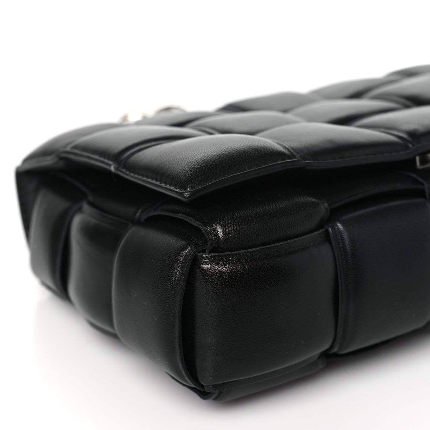 BOTTEGA VENETA Lambskin Maxi Intreccio Padded Chain Cassette Crossbody Bag Black