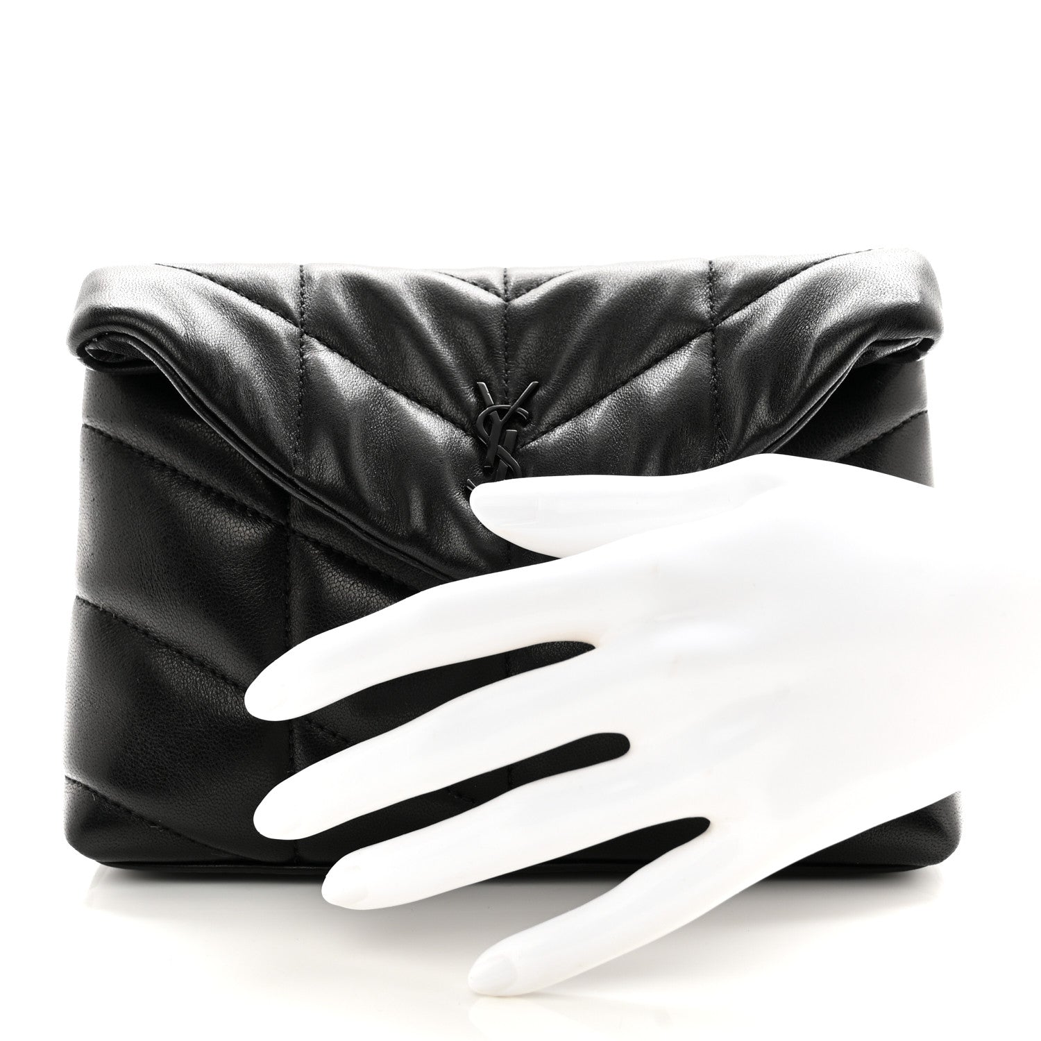 Saint Laurent Lambskin Monogram Loulou Puffer Pouch Clutch Black 2 of 8
