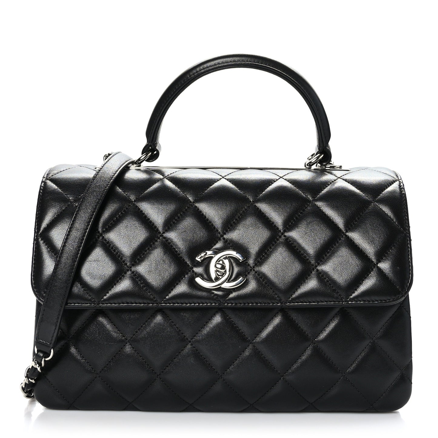 Lambskin Quilted Medium Trendy CC Flap Dual Handle Bag Black
