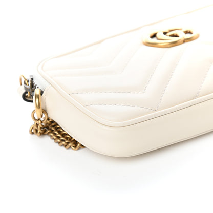 Gucci Calfskin Matelasse Mini GG Marmont Chain Crossbody Bag White 8 of 9