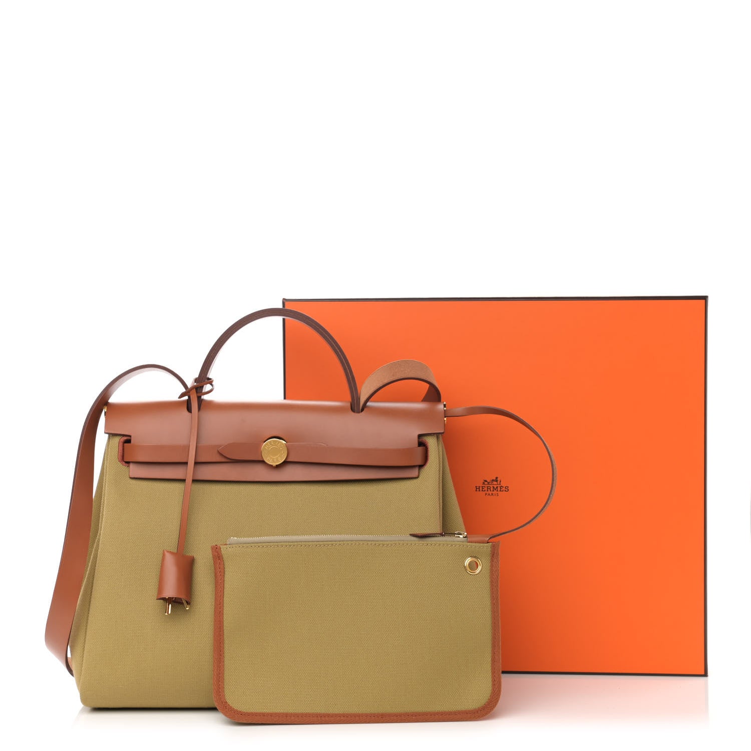 Hermes Military Toile Vache Hunter Herbag Zip Retourne 31 PM Poussiere Fauve 12 of 12
