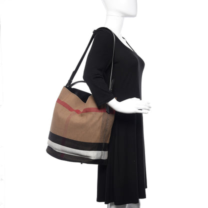 Burberry Canvas Mega Check Medium Ashby Hobo Black 2 of 10