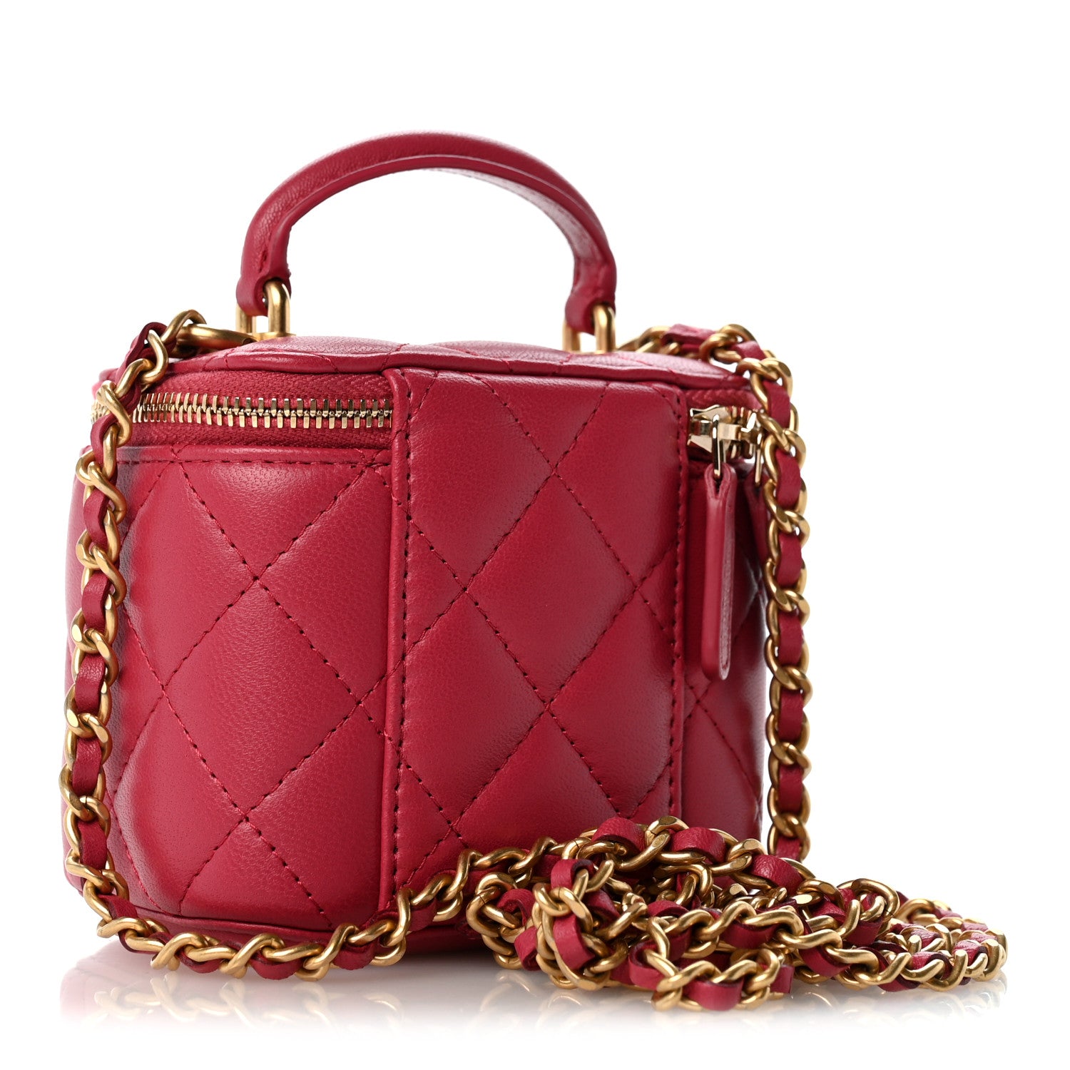 Chanel Lambskin Quilted Top Handle Mini Vanity Case With Chain Dark Pink 3 of 12