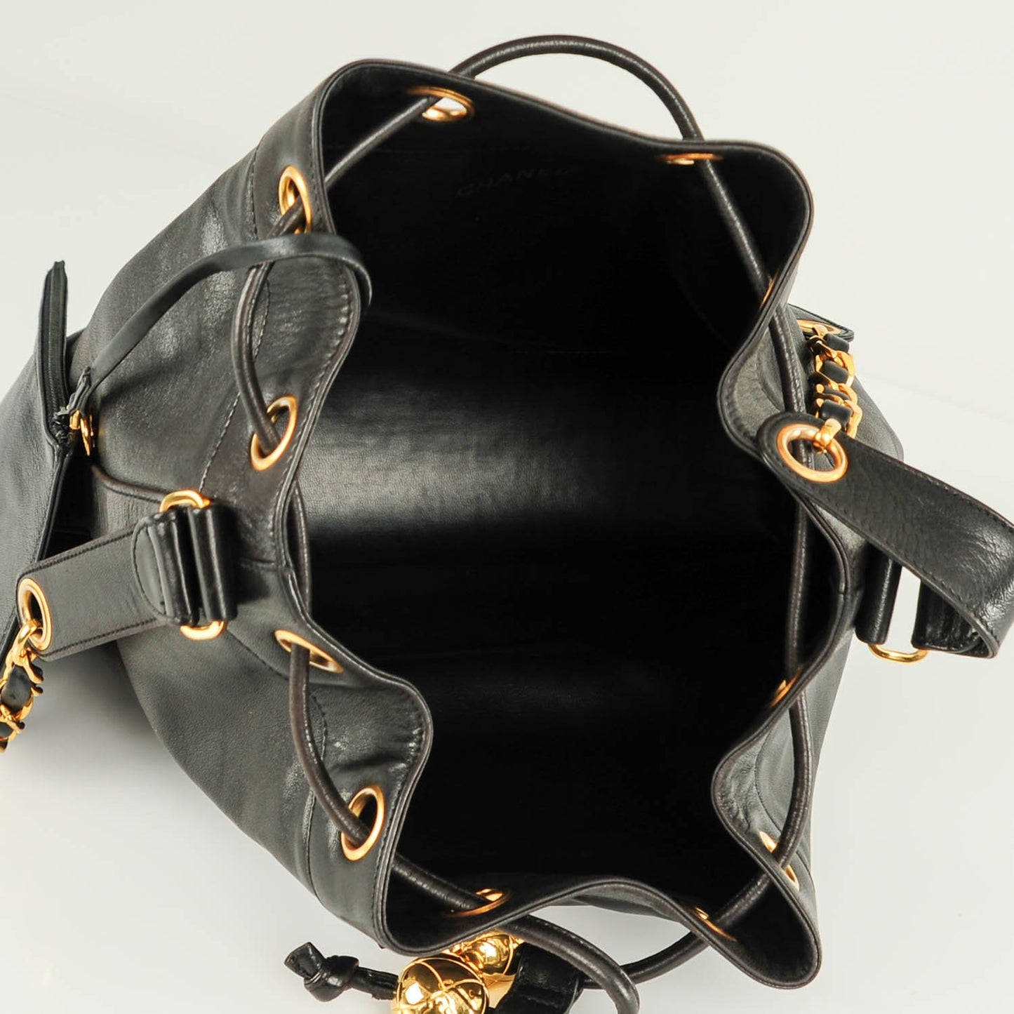 Lambskin CC Drawstring Shoulder Bag Black