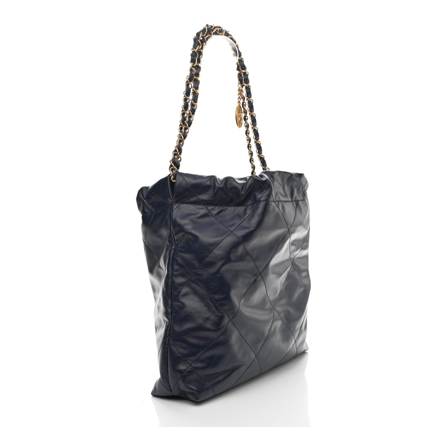 Shiny Calfskin Quilted Small Chanel 22 Navy