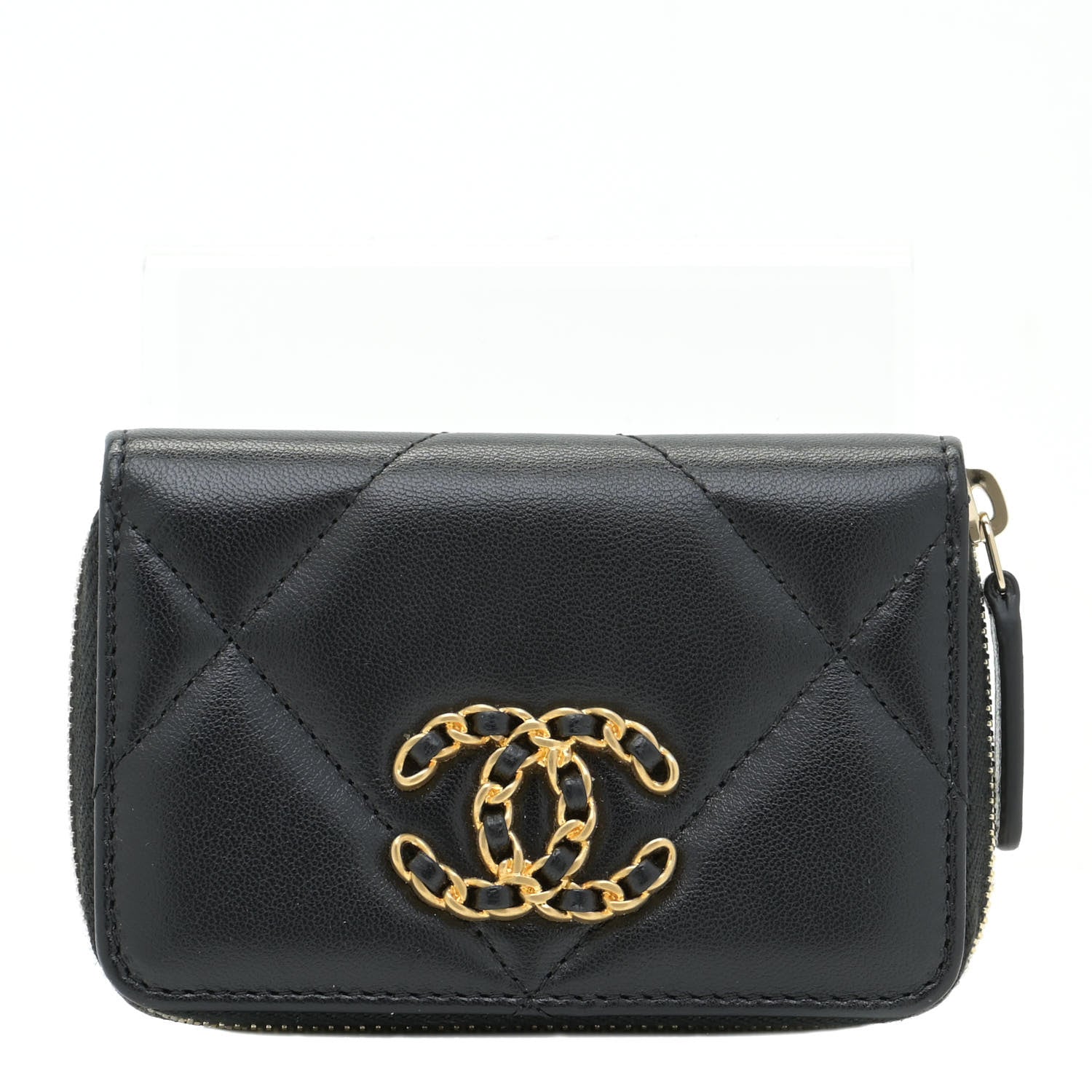 Chanel Lambskin Quilted Chanel 19 Zip Around Coin Purse Wallet Black 1 of 10