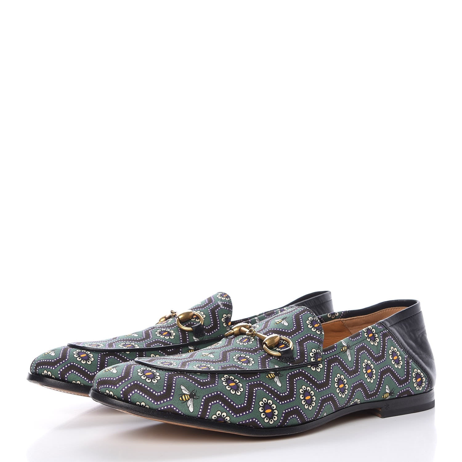 Gucci Canvas Lambskin Pearl Eyes Bees Mens Brixton Horsebit Loafers 8 Holly Black 3 of 7