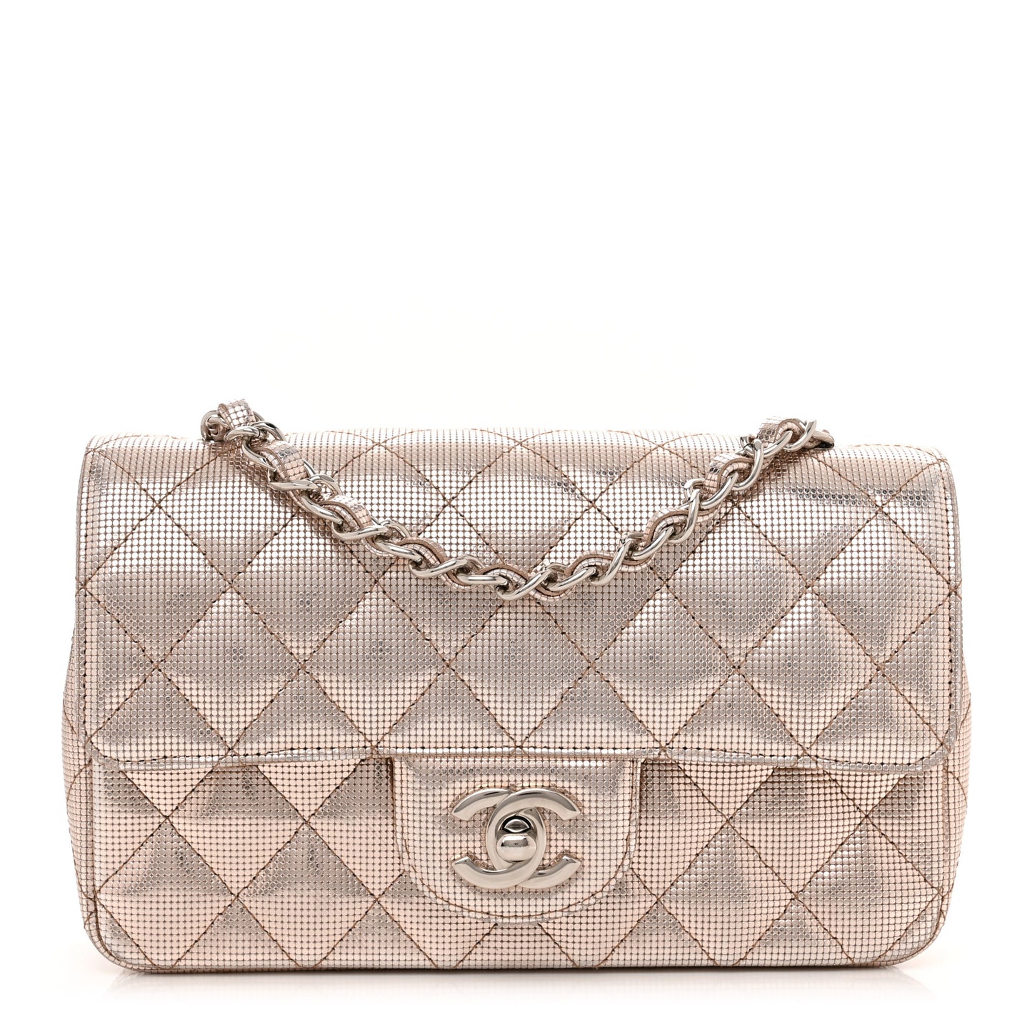 Metallic Calfskin Quilted Pixel Effect Mini Rectangular Flap Pink Gold