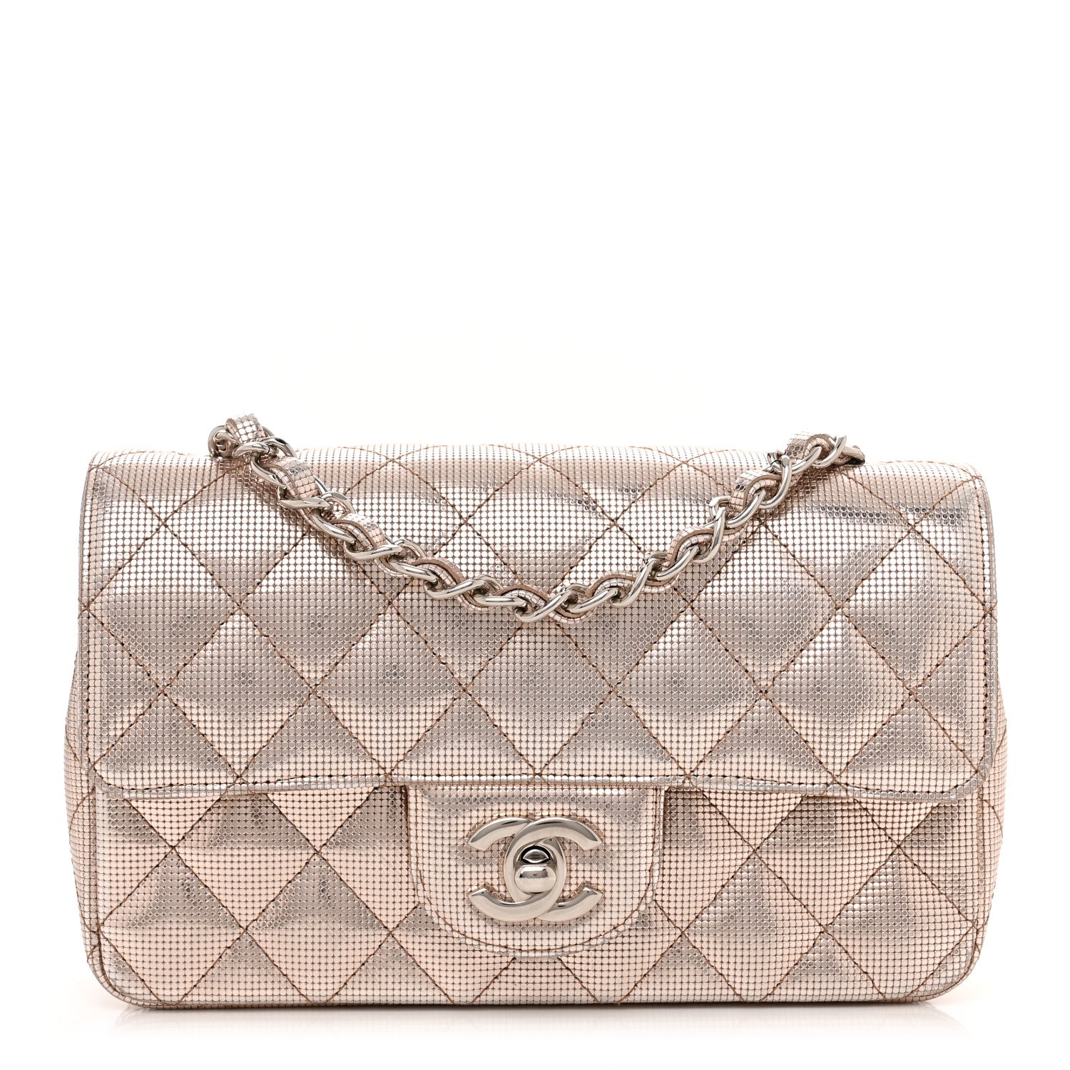 Chanel Metallic Calfskin Quilted Pixel Effect Mini Rectangular Flap Pink Gold 1 of 11
