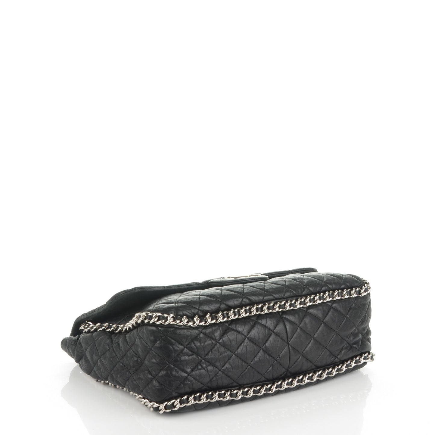 Washed Lambskin Quilted Maxi Chain Around Flap Black
