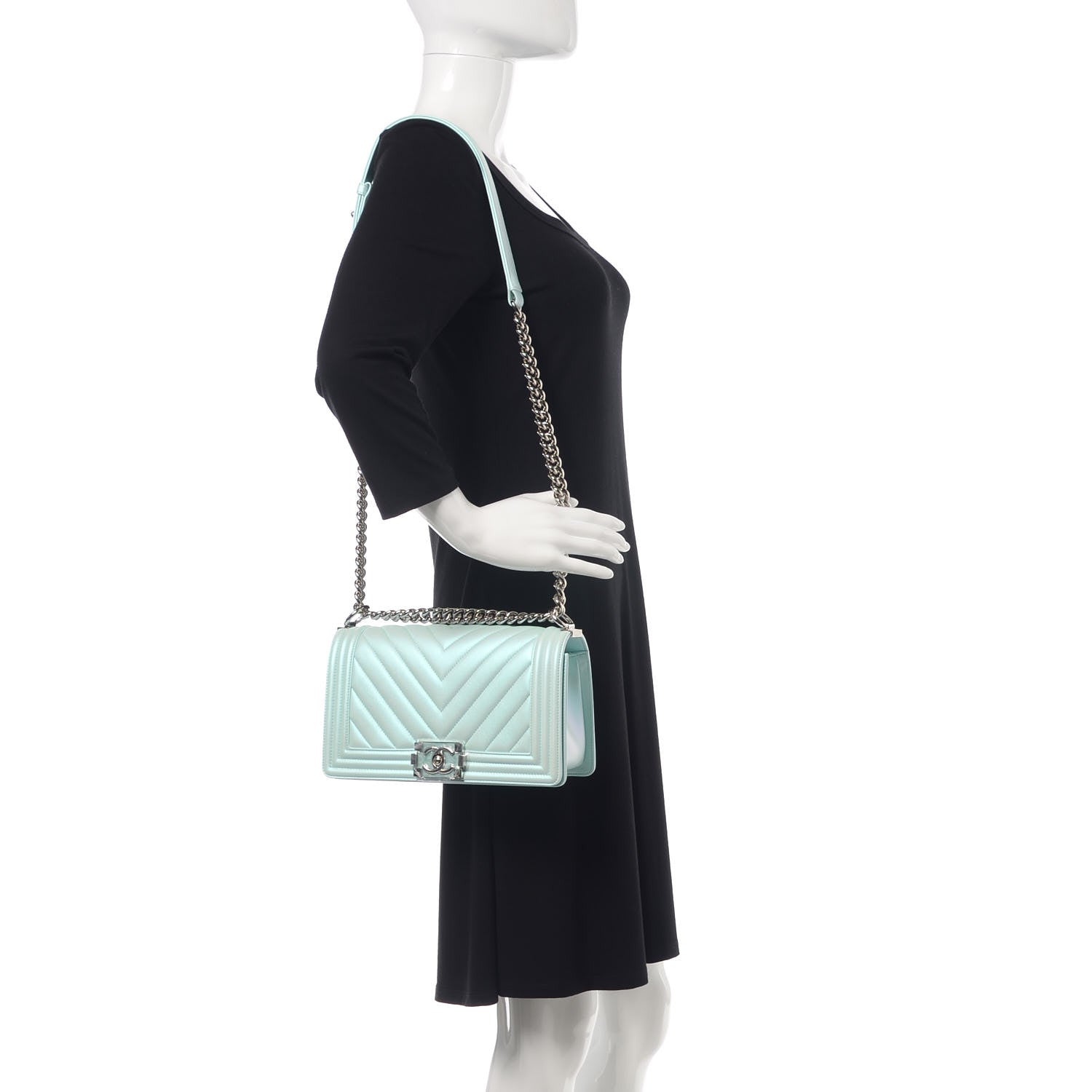 Chanel Iridescent Lambskin Chevron Quilted Medium Boy Flap Blue 2 of 13