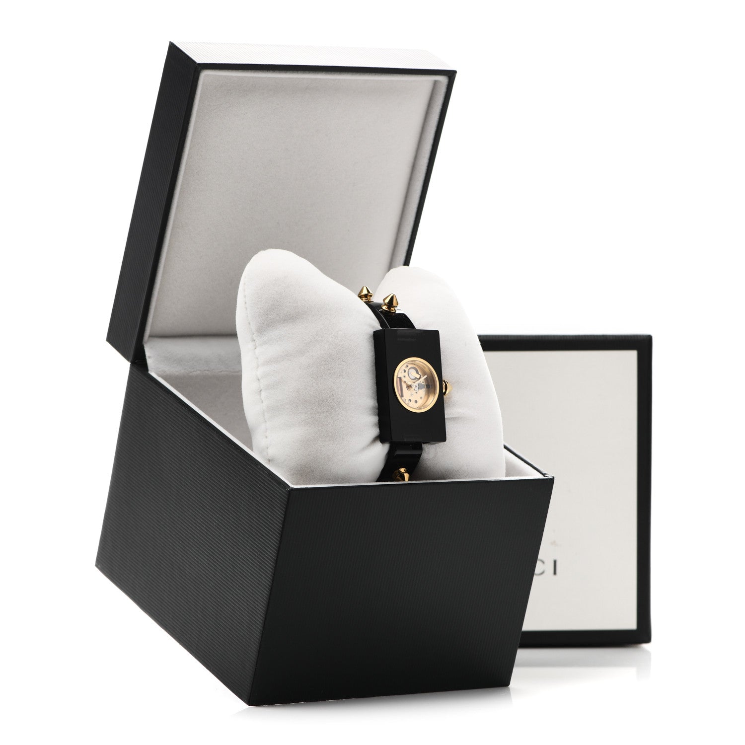 Gucci Stainless Steel Plexiglass 24mm Skeleton Stud Quartz Watch Black 5 of 5