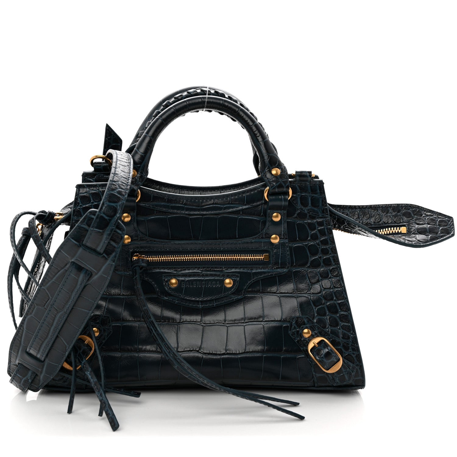 Balenciaga Extra Supple Calfskin Crocodile Embossed Neo Gold Hardware XS City Denim Blue 1 of 10