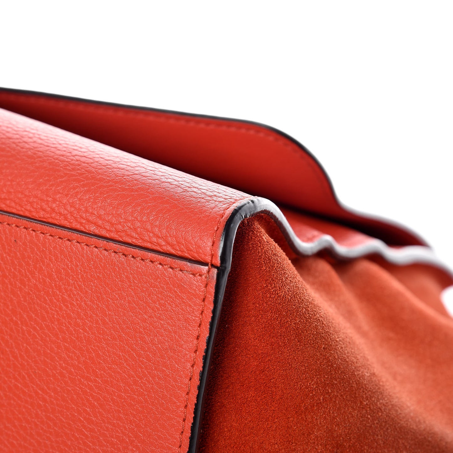 Drummed Calfskin Suede Medium Trapeze Vermillion