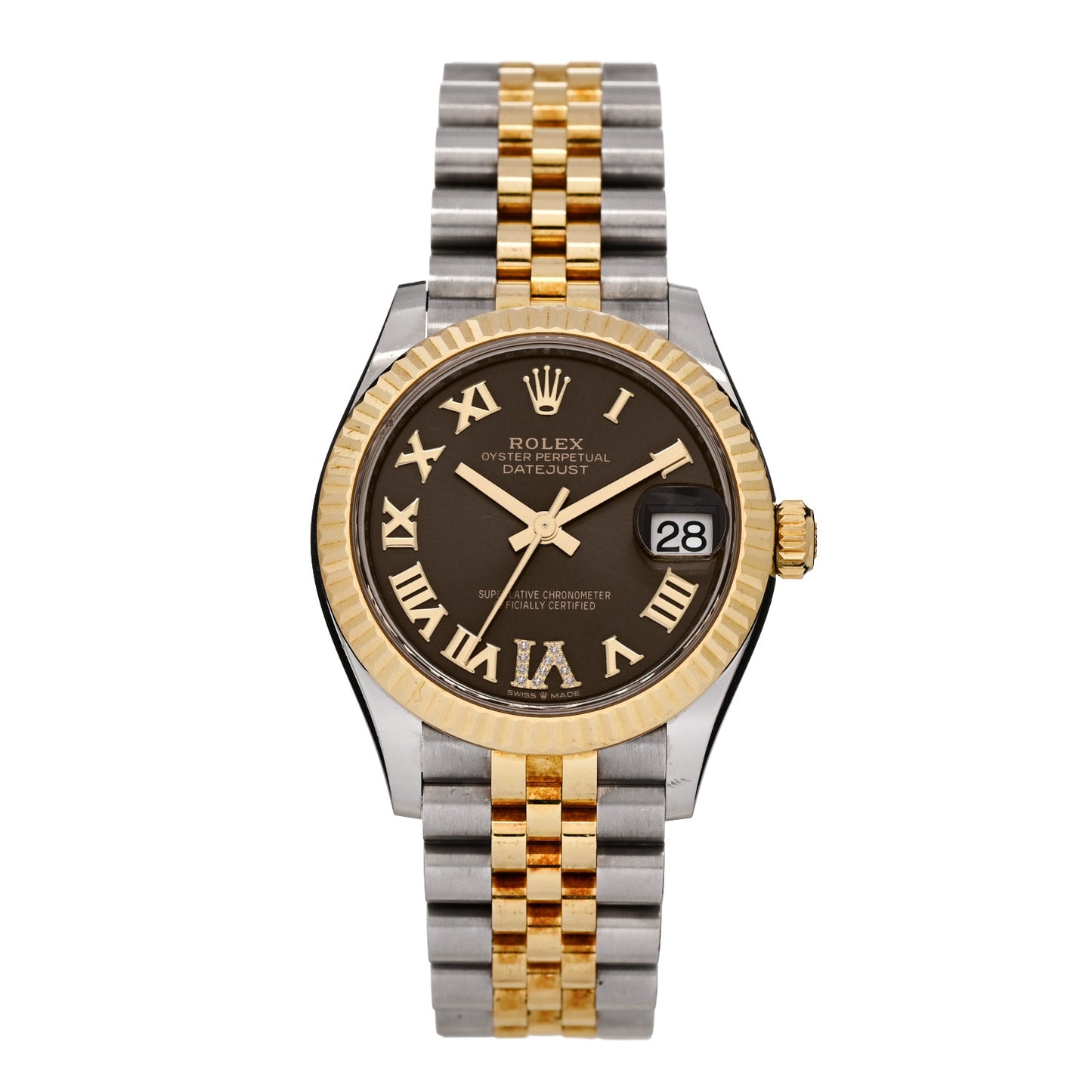 Stainless Steel 18K Yellow Gold Diamond 31mm Oyster Perpetual Datejust Watch Dark Grey Roman 278273