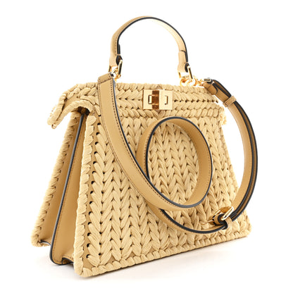 Fendi Raffia Embroidered Vitello King Shiny Nappa Intreccio Small Peekaboo I SEE U Satchel Sahara 3 of 12