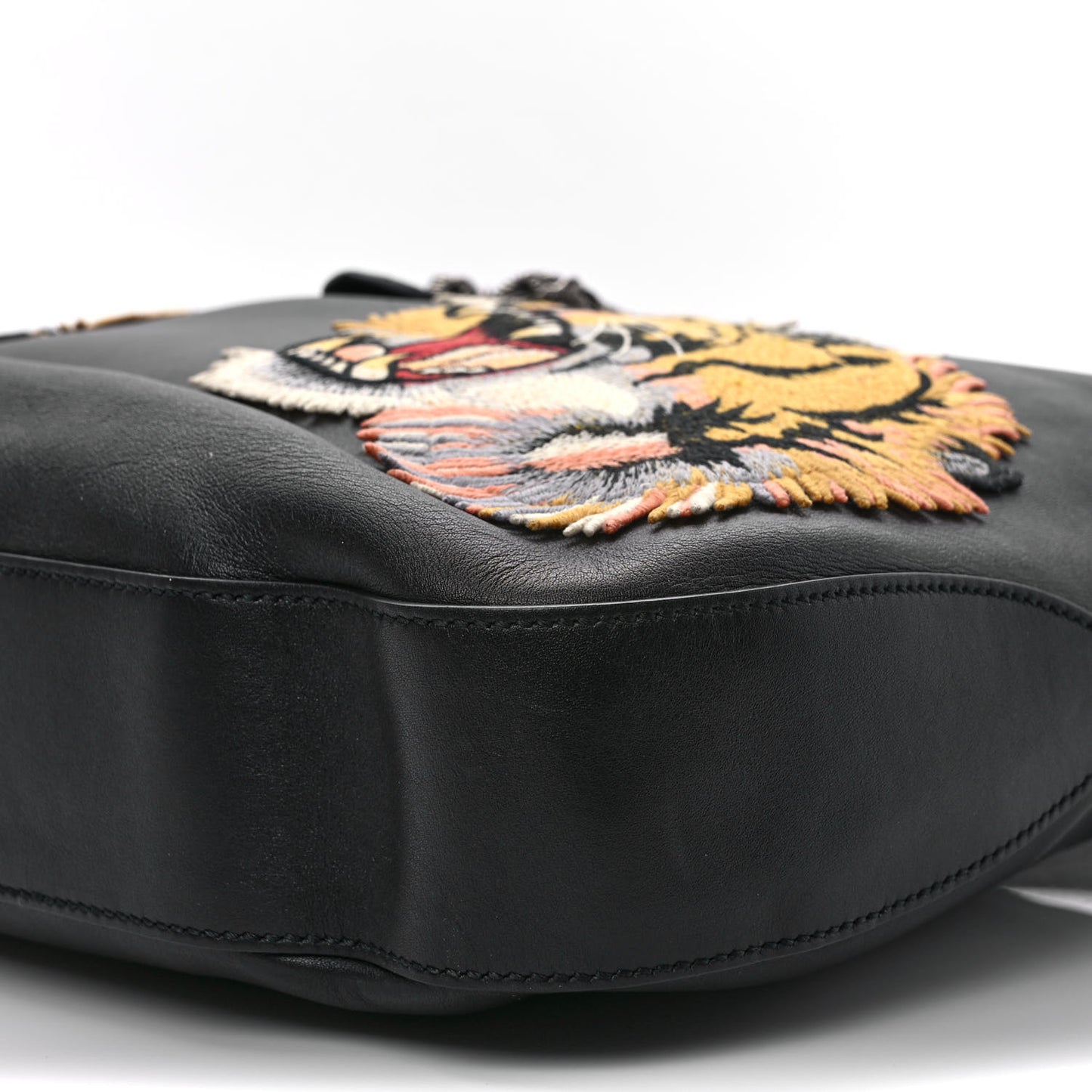 Calfskin Web Tiger Embroidered Large Dionysus Hobo Black