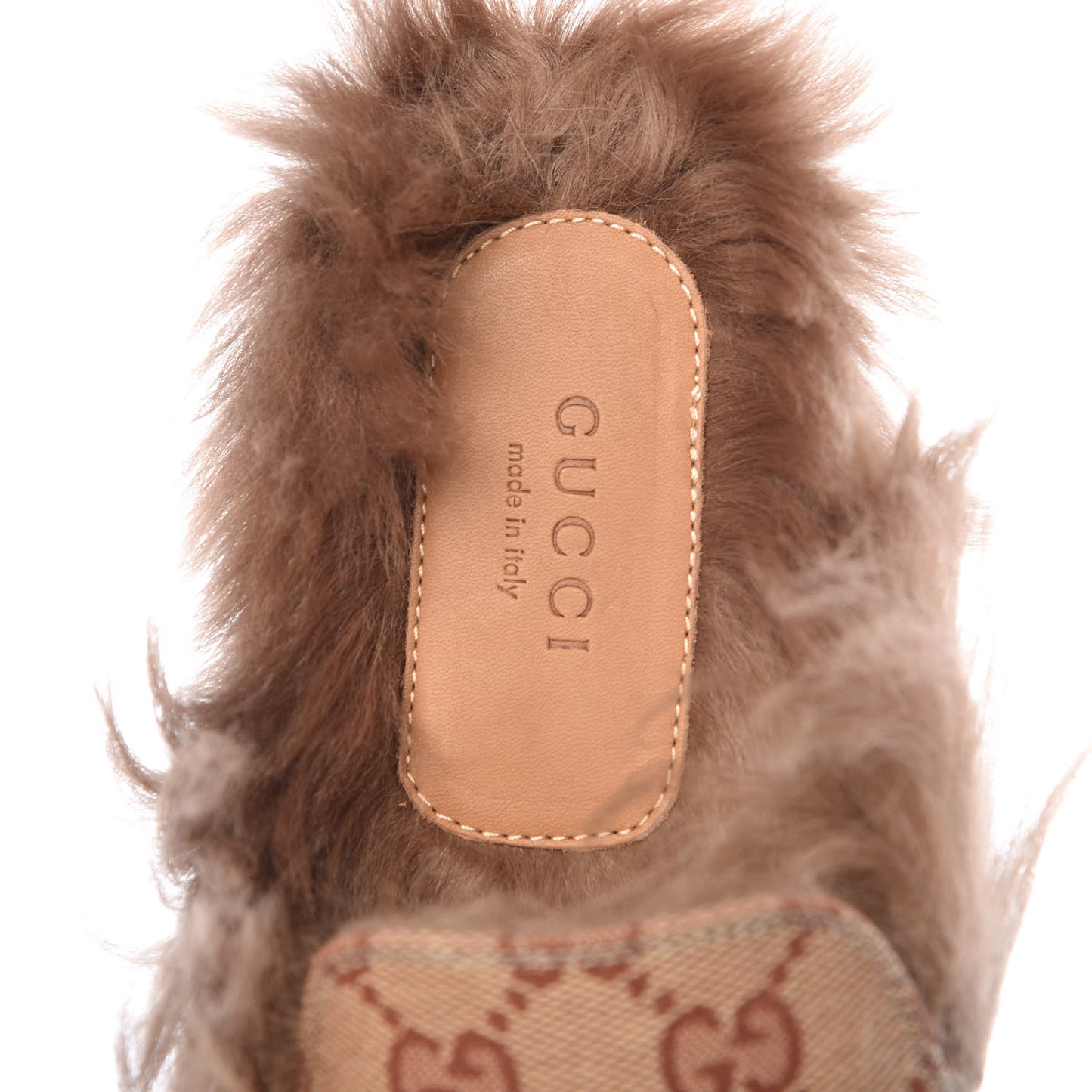 GG Monogram Fur Womens Princetown Slippers 39 Beige Ruggine Rust