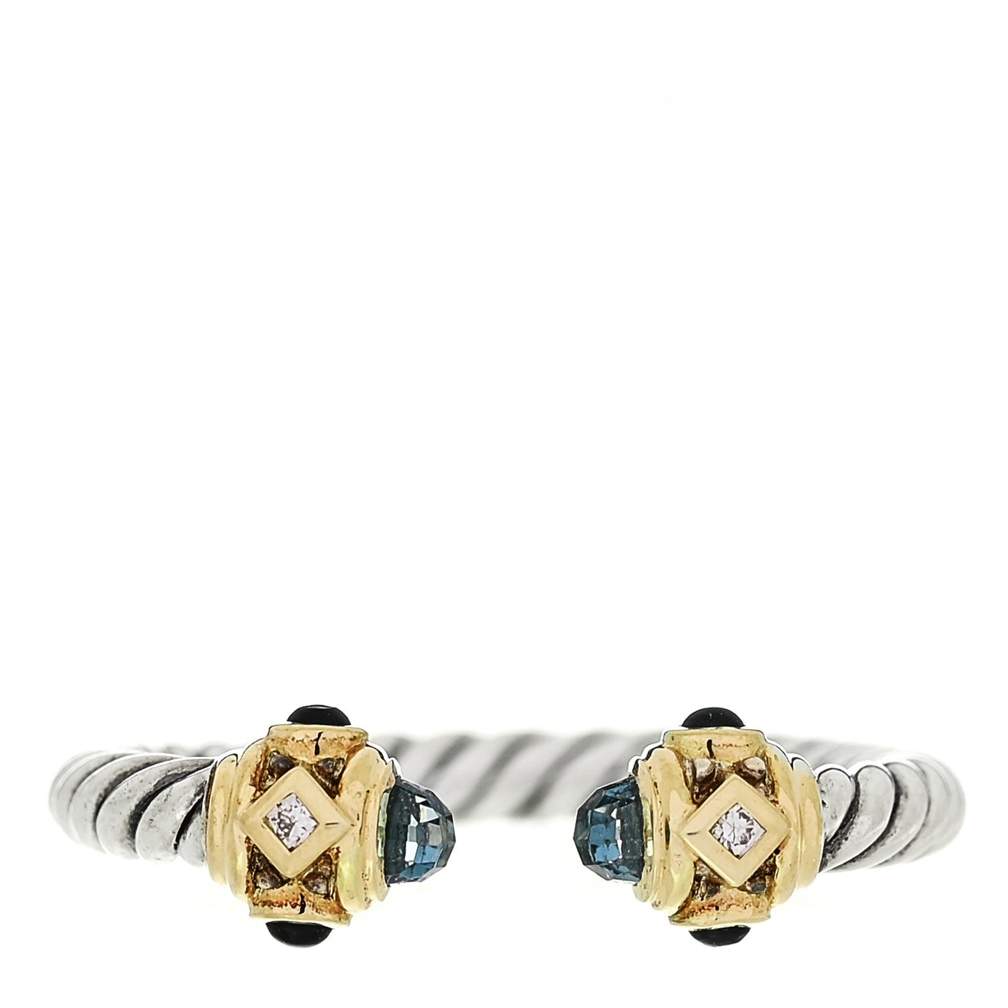 Sterling Silver 14K Yellow Gold Diamond Blue Topaz Renaissance Ring 50 5.5