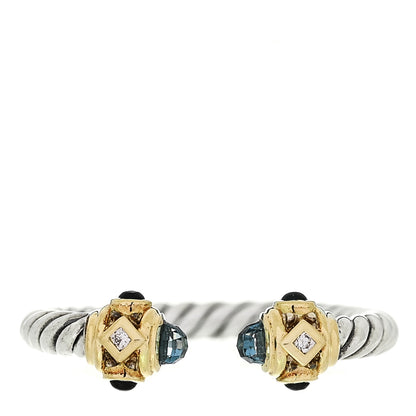 David Yurman Sterling Silver 14K Yellow Gold Diamond Blue Topaz Renaissance Ring 50 5.5 1 of 6