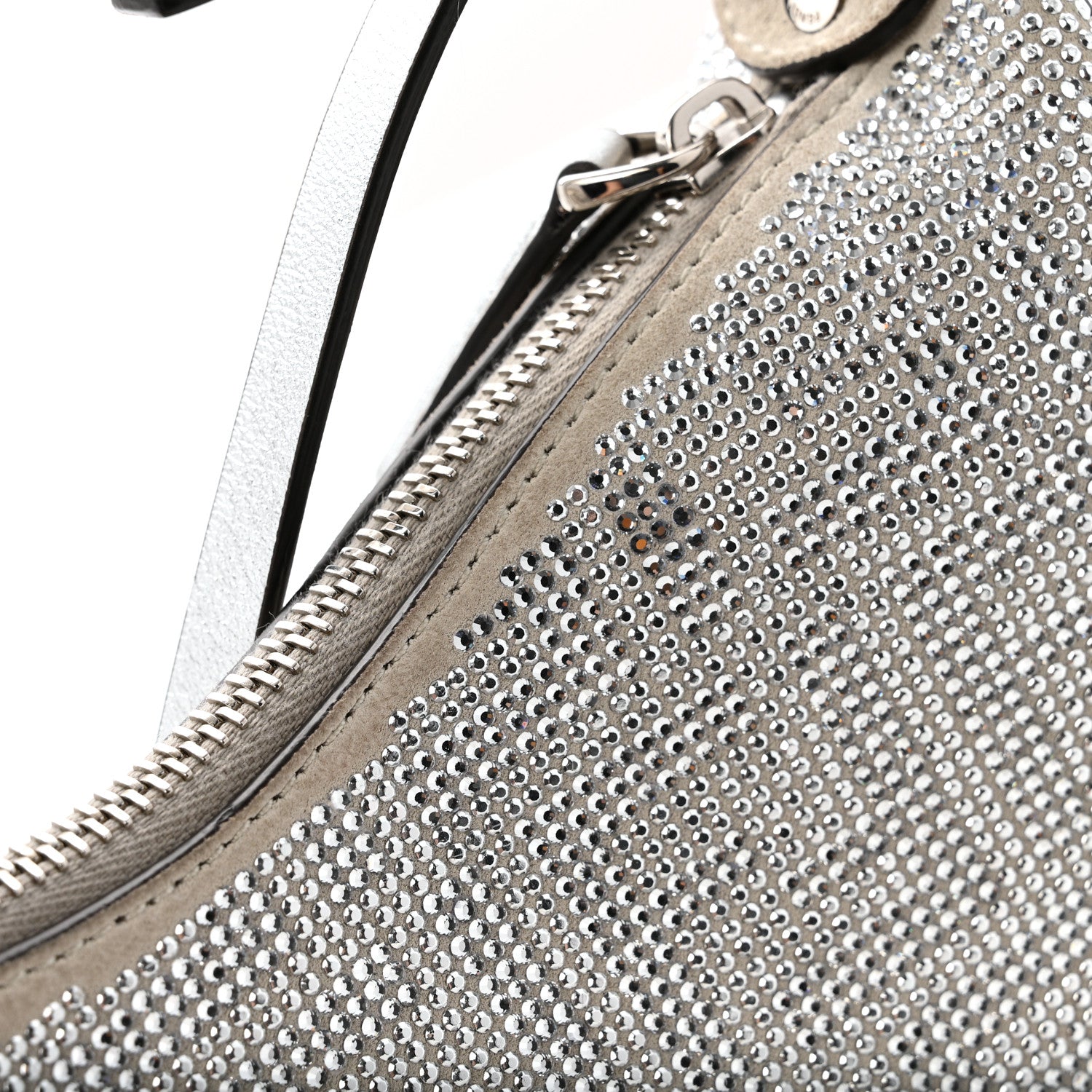 Fendi Crystal Vitello Laminato Suede FF Mini Fendigraphy Hobo Bag Grey 12 of 13