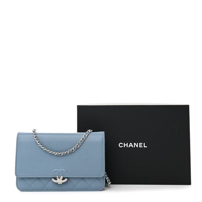Chanel Grained Calfskin Quilted CC Box Wallet On Chain WOC Blue 14 of 14