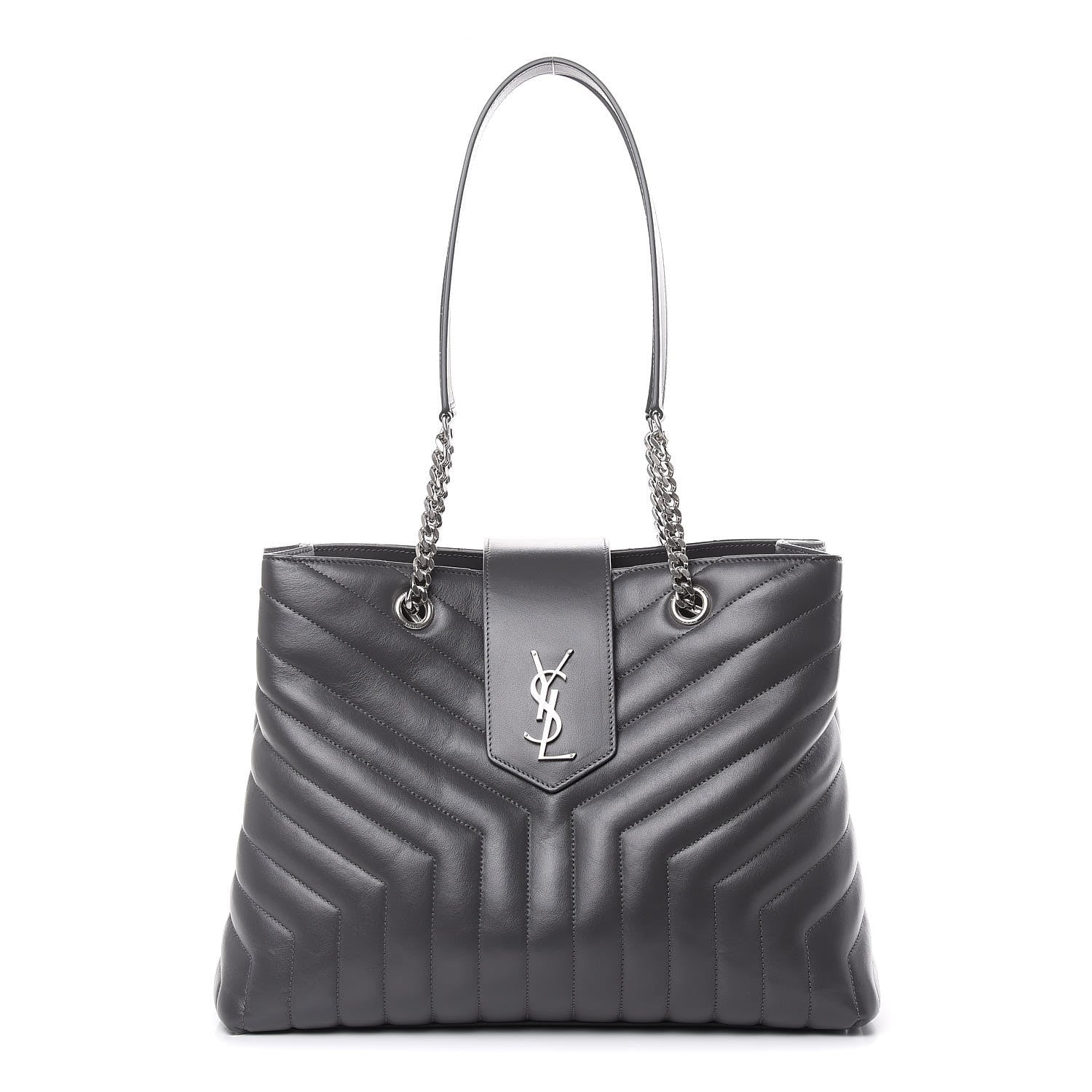 Saint Laurent Calfskin Y Quilted Monogram Large Loulou Shopper Storm 1 of 10
