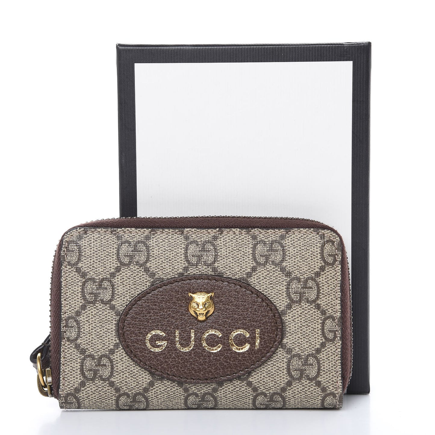 GG Supreme Monogram Neo Vintage Zip Around Card Case Beige Crop New Acero
