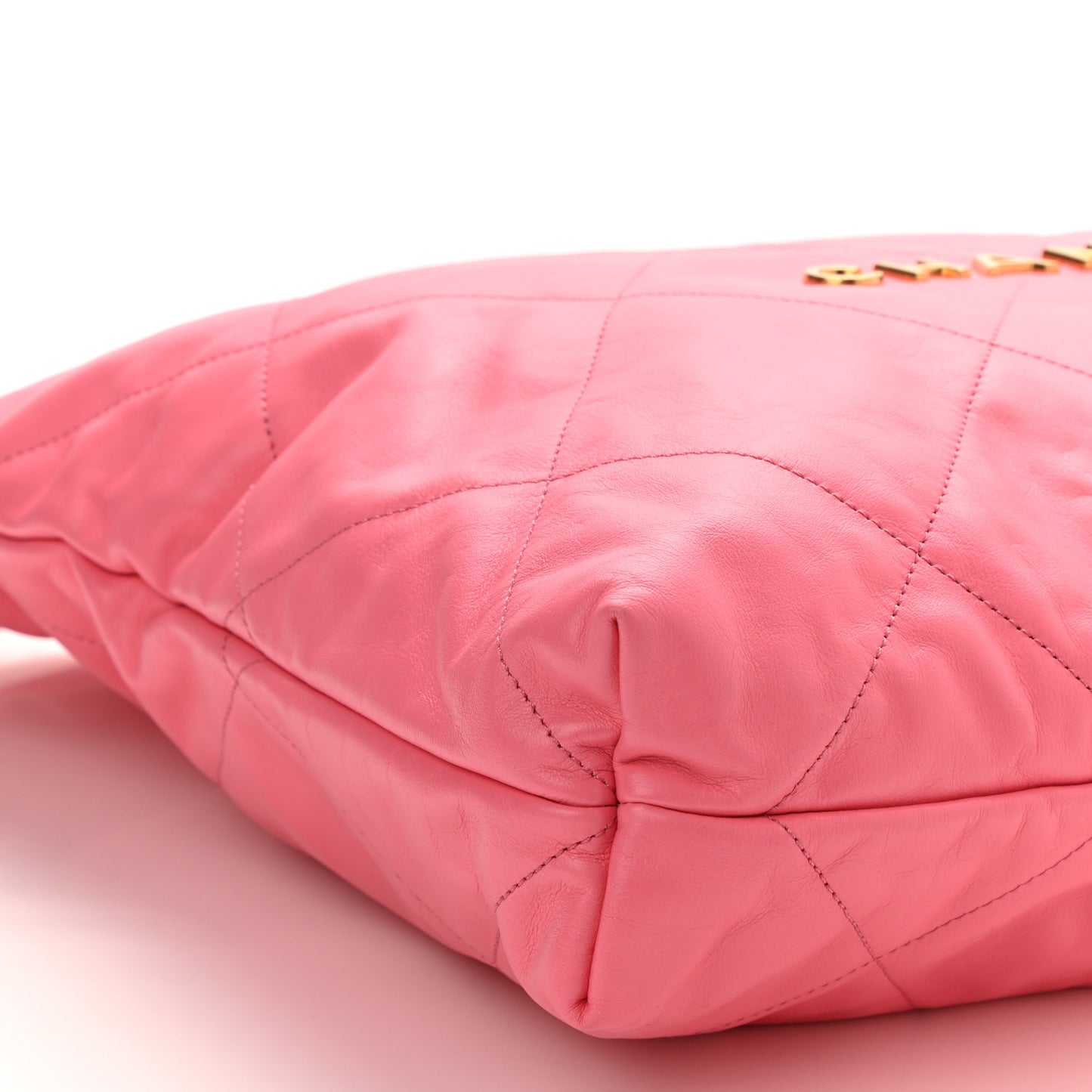 Shiny Calfskin Quilted Chanel 22 Drawstring Bag Coral Pink