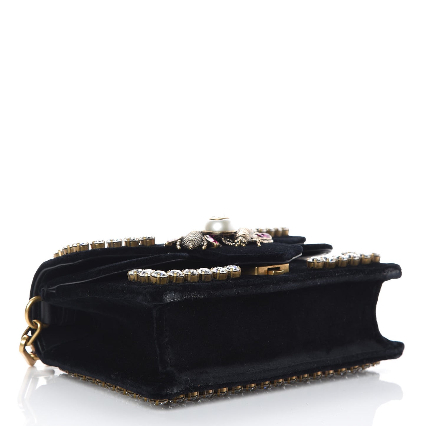 Velvet Crystal Mini Bee Broadway Shoulder Bag Black