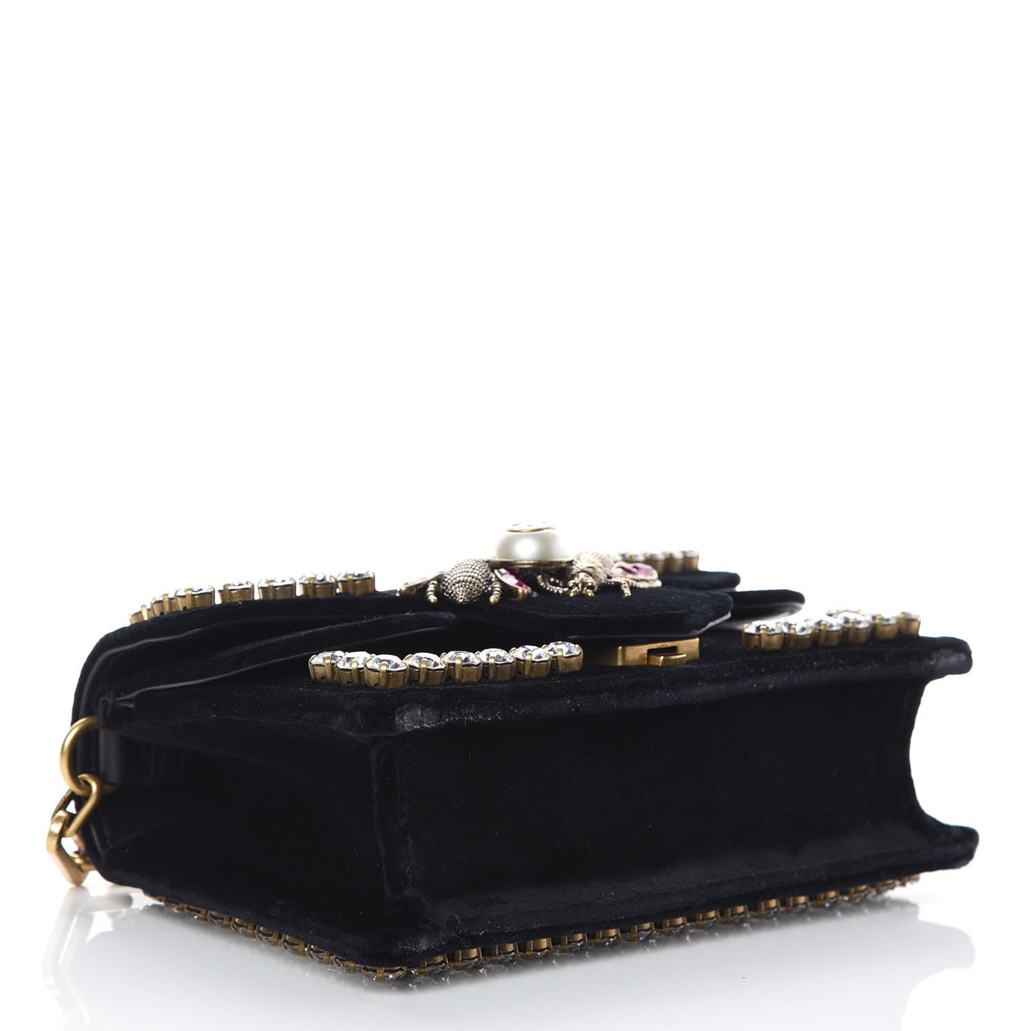 Gucci Velvet Crystal Mini Bee Broadway Shoulder Bag Black 4 of 14