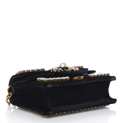 Gucci Velvet Crystal Mini Bee Broadway Shoulder Bag Black 4 of 14