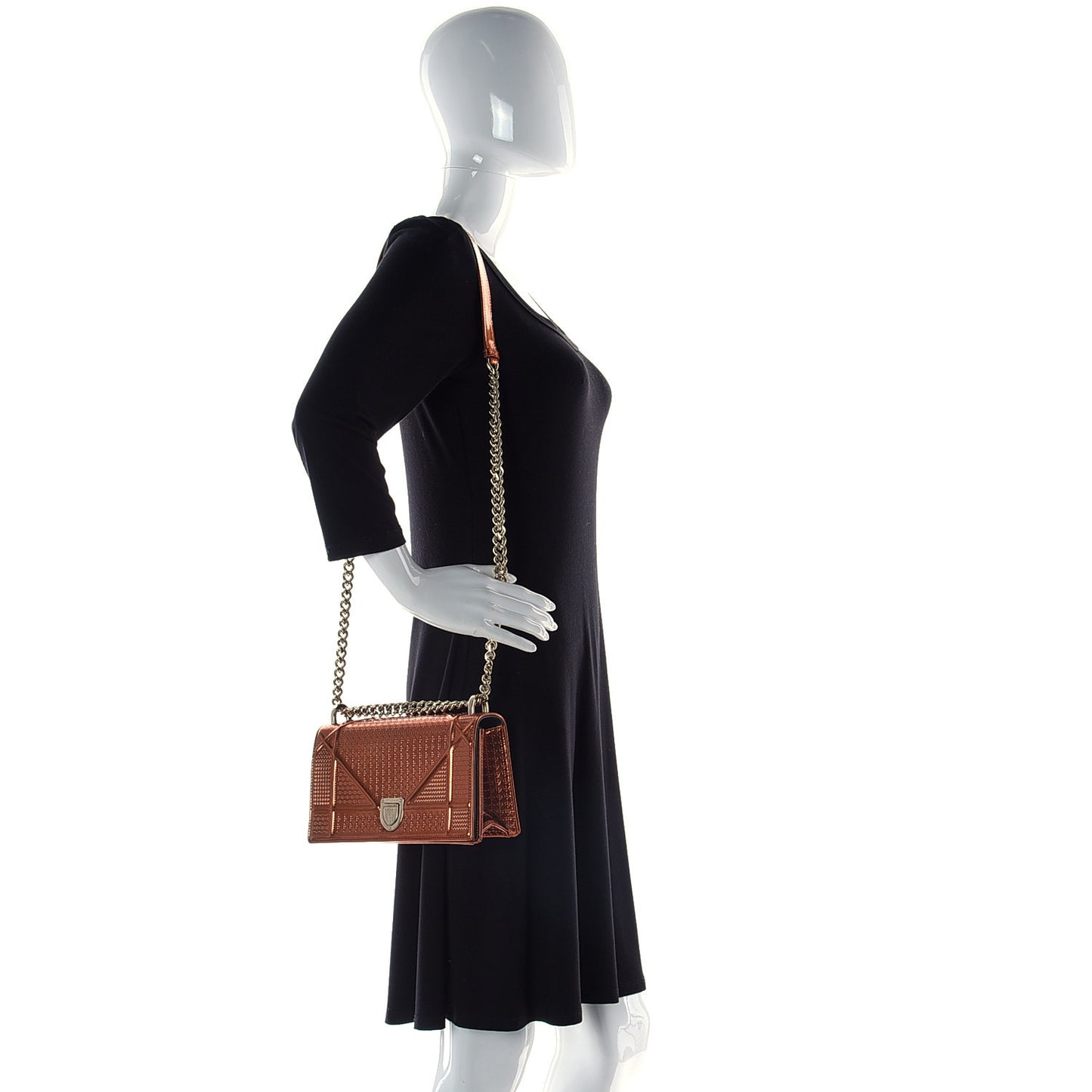 Metallic Patent Micro-Cannage Small Diorama Flap Bag Orange