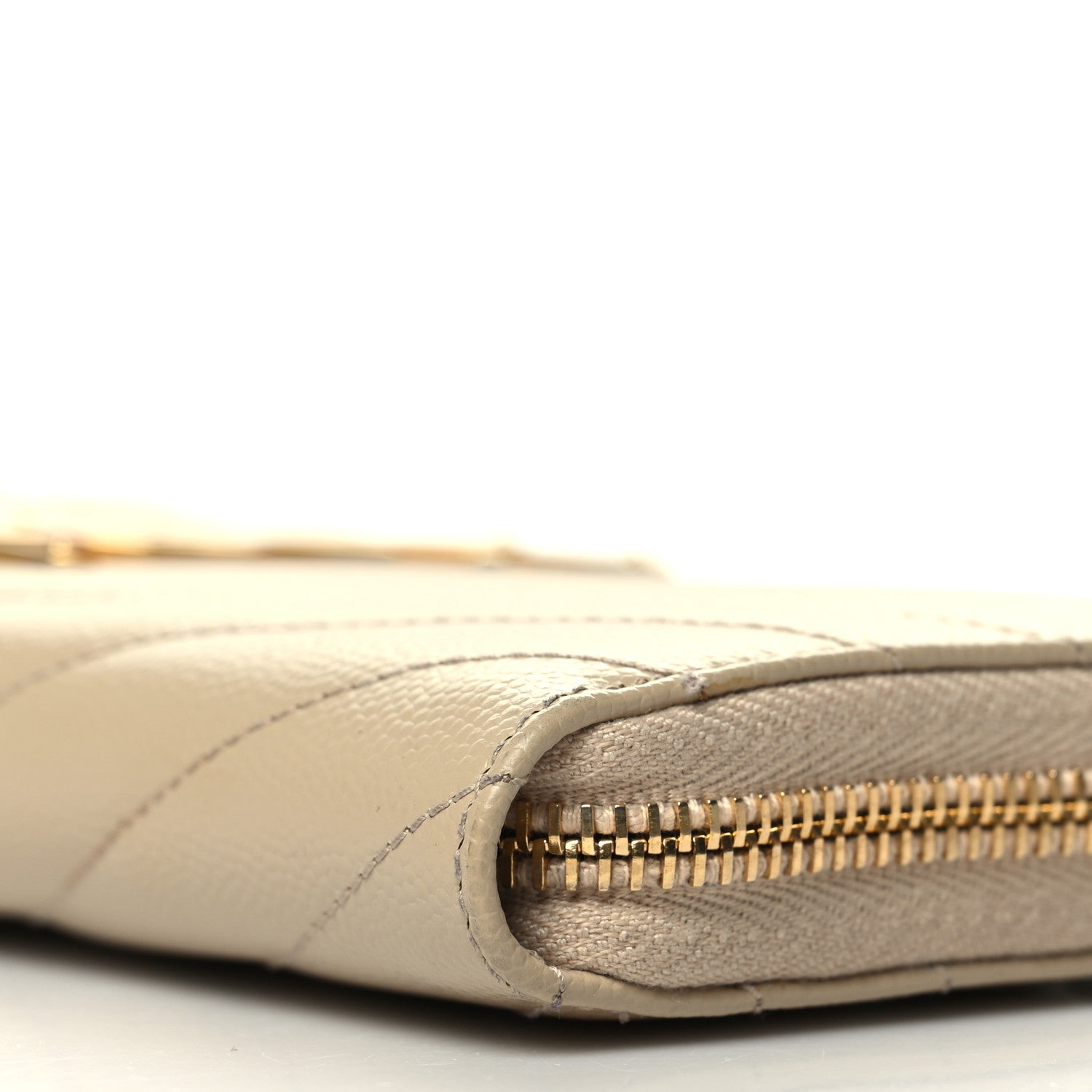 Saint Laurent Grain De Poudre Matelasse Chevron Monogram Zip Around Wallet Dark Beige 10 of 13