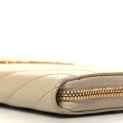 Saint Laurent Grain De Poudre Matelasse Chevron Monogram Zip Around Wallet Dark Beige 10 of 13