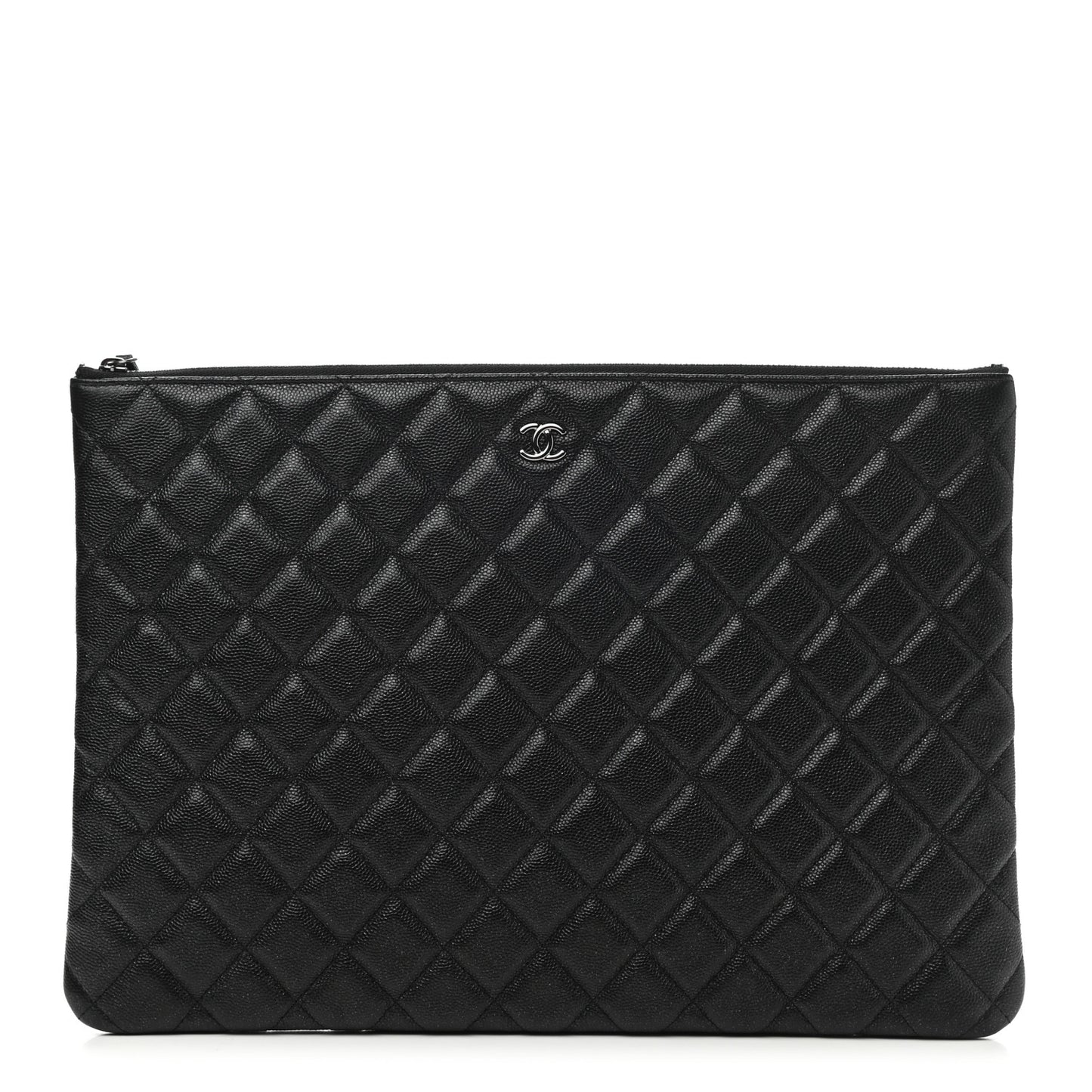 Iridescent Caviar Quilted Large Cosmetic Case Black