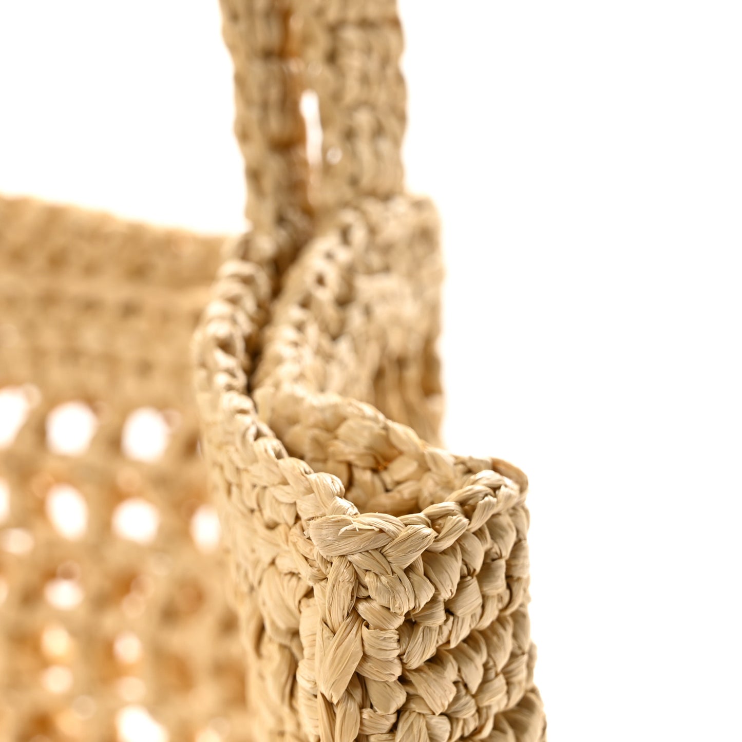 Yarn Raffia Effect Crochet Logo Embroidered Tote Bag Naturale