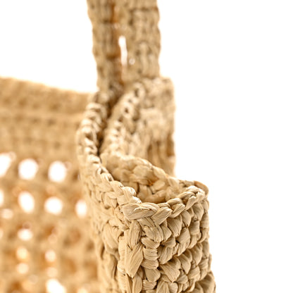 Prada Yarn Raffia Effect Crochet Logo Embroidered Tote Bag Naturale 10 of 10