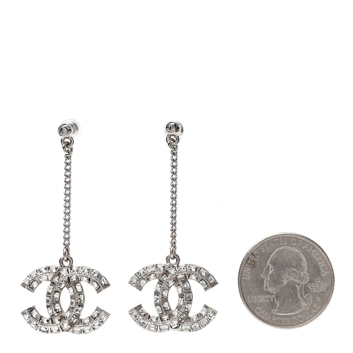 Chanel Baguette Crystal CC Drop Earrings Silver 2 of 3