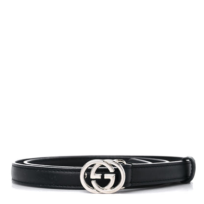 Gucci Moon Calfskin Nickel Interlocking G 20mm Belt 80 32 Black 1 of 7